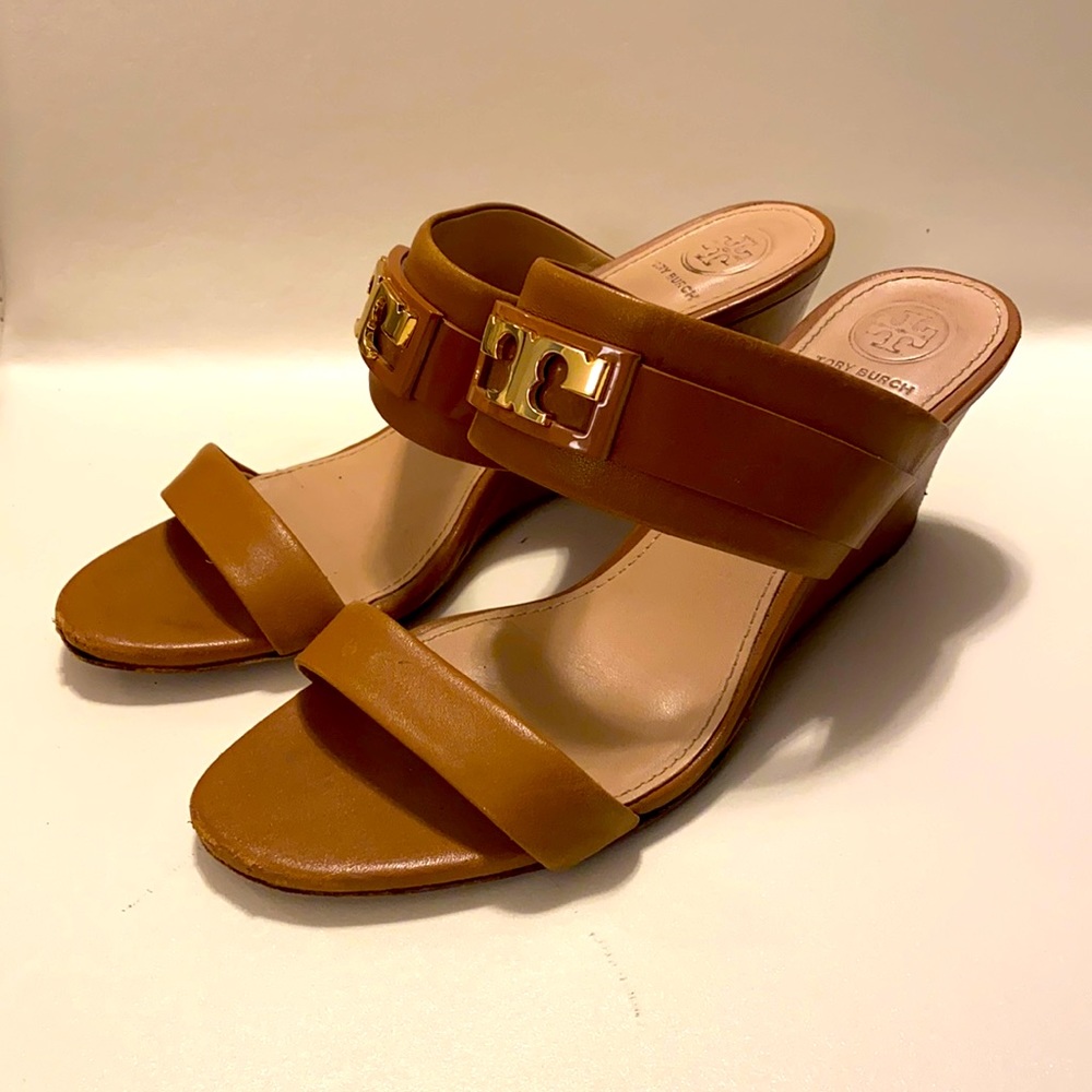 Tory Burch tan wedge sandals